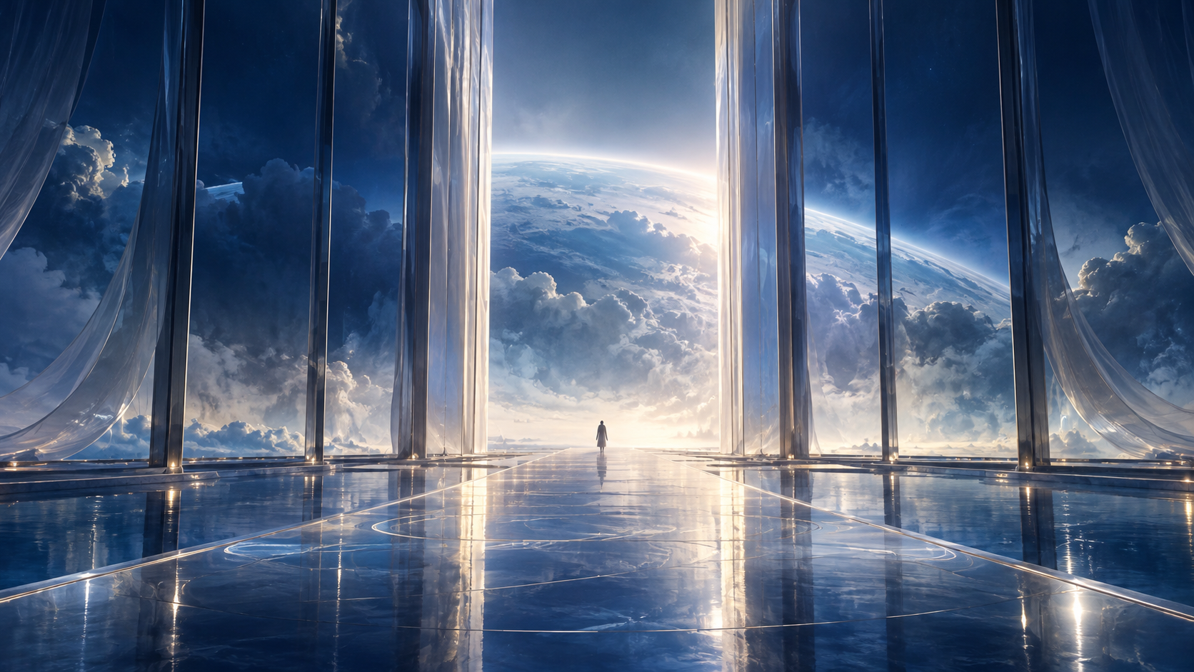 光の回廊の先に物語の世界が広がる幻想的な映像空間