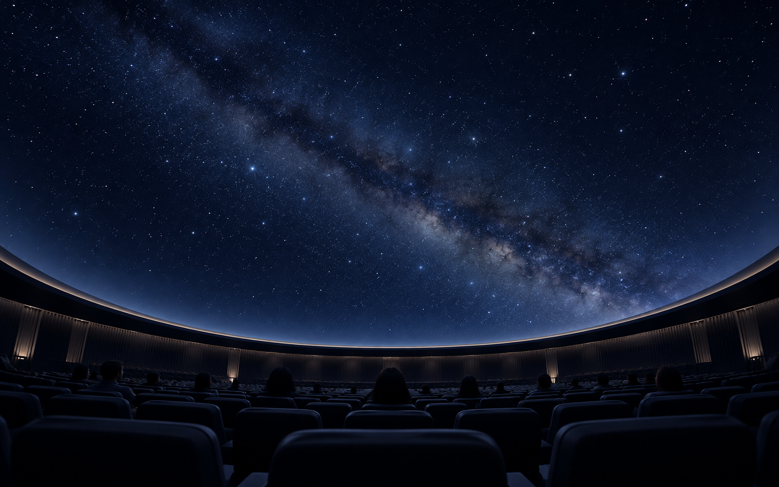 星空を投映した半球ドームと客席が広がるプラネタリウム空間